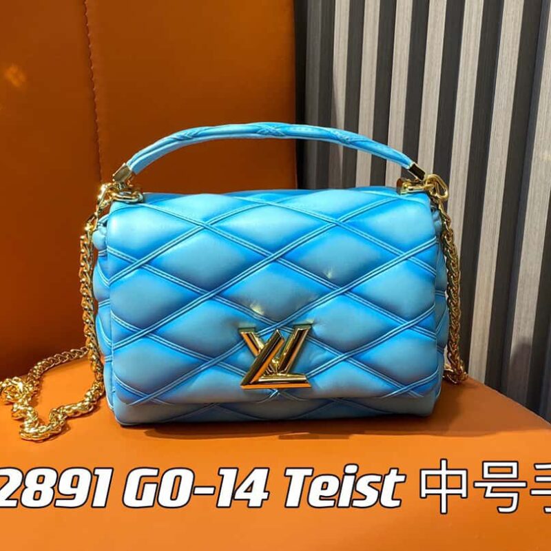 【原单精品】M22891水蓝 全皮菱格链条包系列 GO-14 Teist 中号手袋 M22890  GO-14 中号手袋
