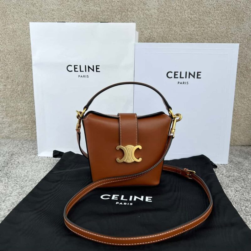 CELINE TRIOMPHE迷你光滑牛皮革水桶包 10K943棕色
