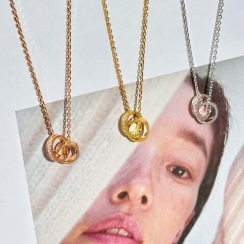 ❗新品❗ ☀卡地亚Cartier LOVE系列 带钻双环项链 ☀