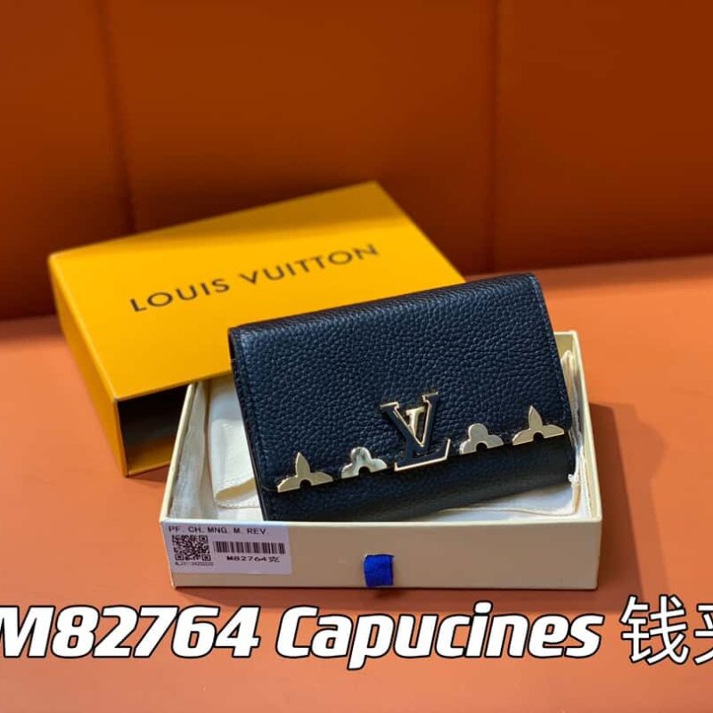 【原单精品】M82764黑色 全皮三折钱包系列 Capucines 钱夹 M82764 82835 白色（花卉）