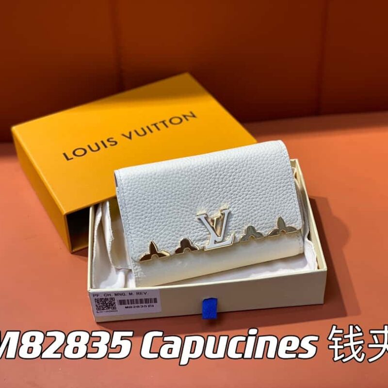 【原单精品】M82764黑色 全皮三折钱包系列 Capucines 钱夹 M82764 82835 白色（花卉）