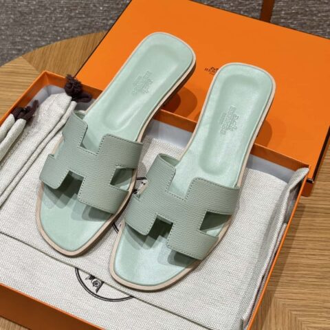 HERMES 181 Oran 凉拖 薄荷绿/6u/Menthe 掌纹/Epsom