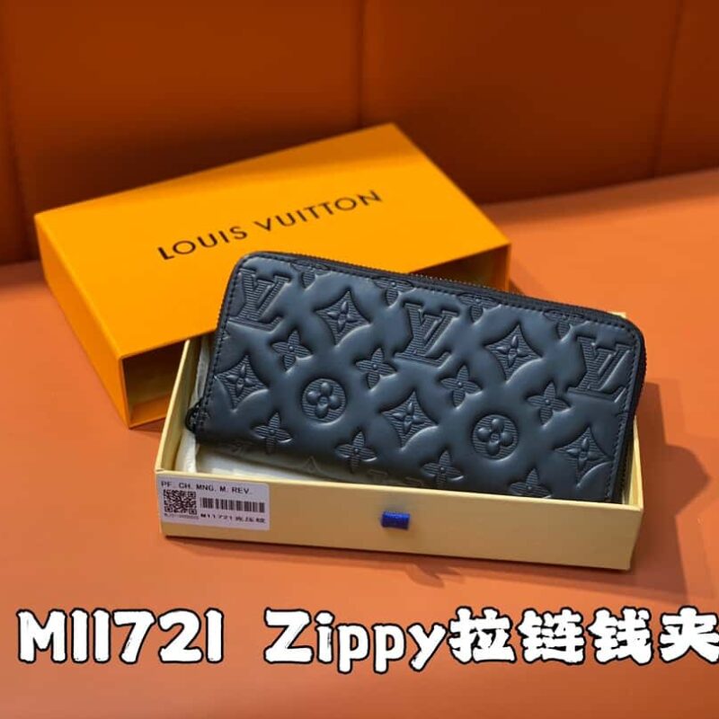 【原单精品】M11721黑色压花(荔枝纹)全皮单拉链钱包系列 Zippy拉链钱夹 M60017 11721黑色