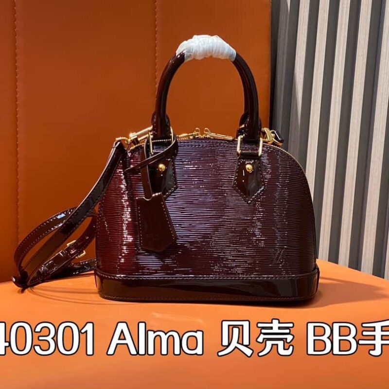 M40301酒红漆皮 水波纹贝壳包系列 Alma 贝壳 BB 手袋 M24597 40301 杏色 水波纹 (镜面漆皮) 本款 Alma BB 手袋
