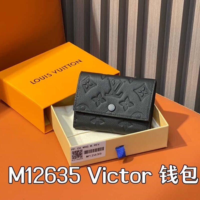【原单精品】M12635黑色全皮压花 M12598 三折钱包系列 Victor 钱包