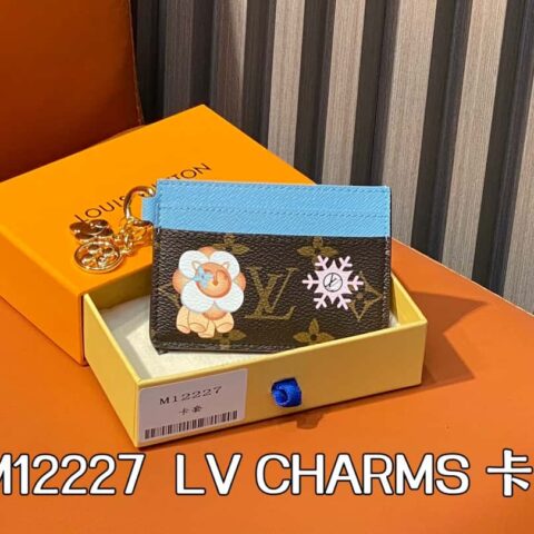 M12227老花蓝色 圣诞款卡包钱包系列 LV CHARMS 卡夹 m12215 老花/红色 m12227 老花/蓝色 丝印 LV Charms Ms卡夹