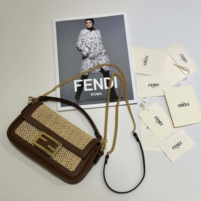 FENDI Baguette 纯手工编织拉菲草手袋 款号:8666S红棕