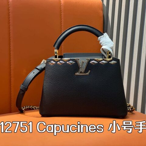 【原单精品】M12751黑色全皮菱形款 全皮cap那英款系列 本款Capucines小号手袋