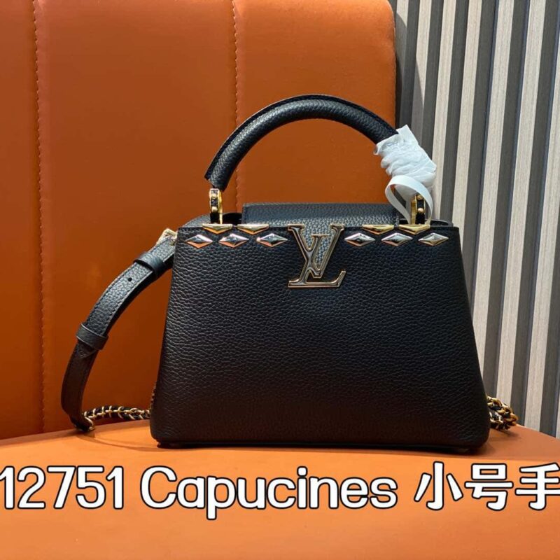 【原单精品】M12751黑色全皮菱形款 全皮cap那英款系列 本款Capucines小号手袋