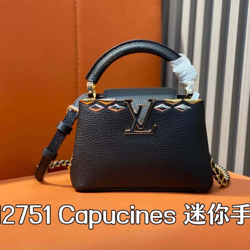 【原单精品】M12751黑色全皮菱形款 全皮cap那英款系列 Capucines迷你手袋