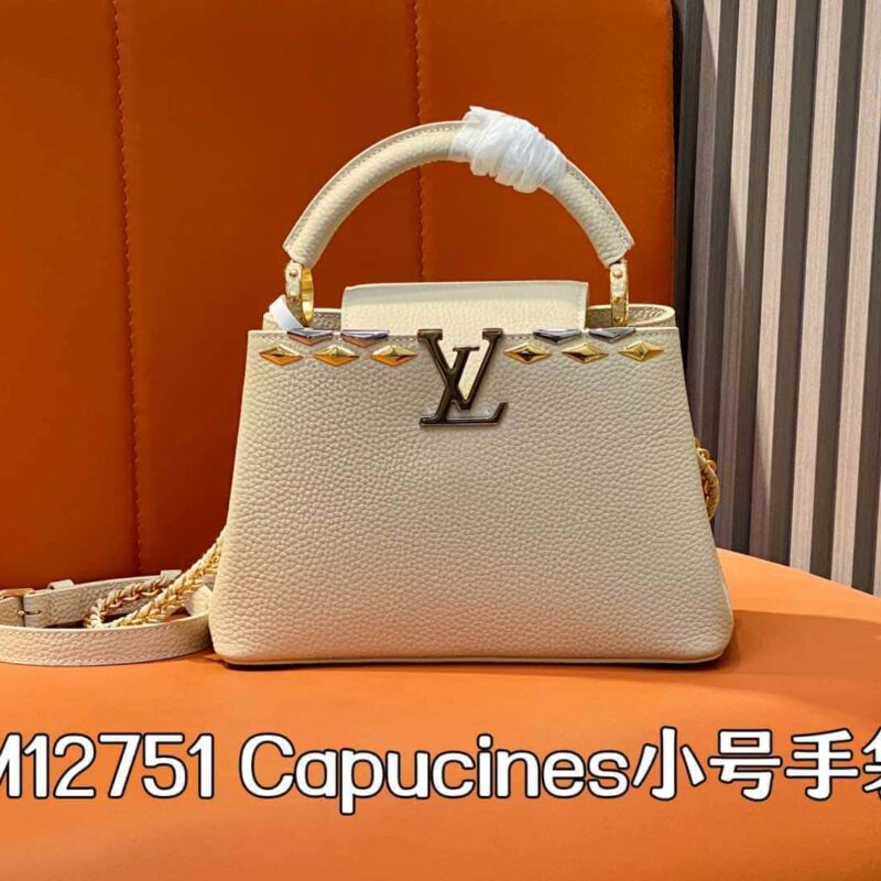 【原单精品】M12751米白全皮菱形款 全皮cap那英款系列 本款Capucines小号手袋