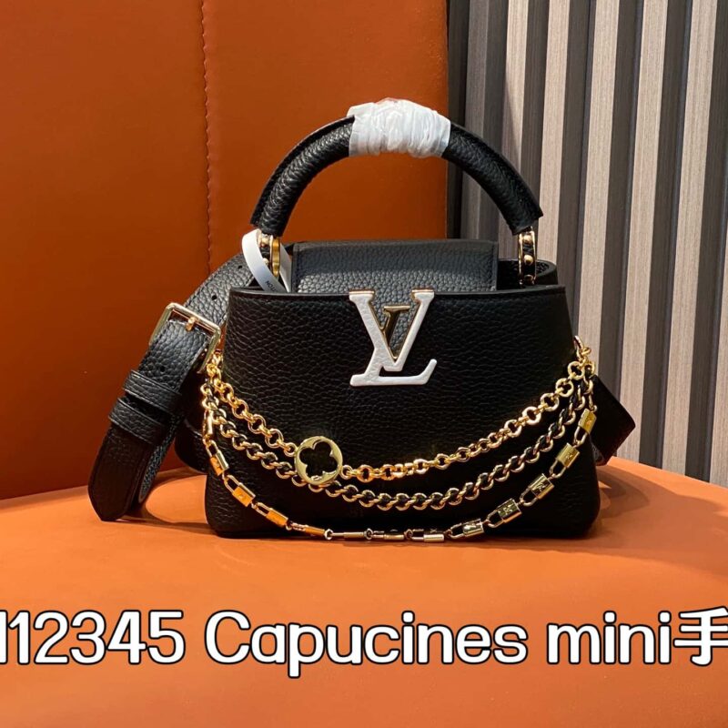 【原单精品】M12345黑色全皮cap那英款 本款Capucines mini手袋
