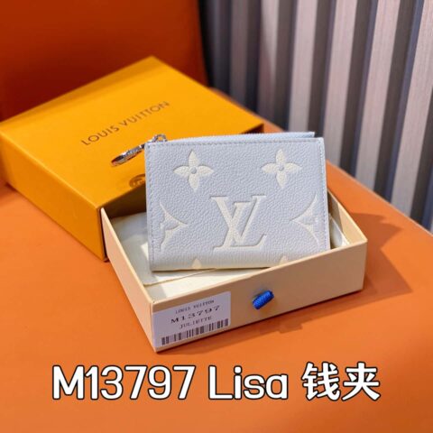 【原单精品】M13797芋泥紫(丝印) 全皮两折钱包 Lisa 钱夹