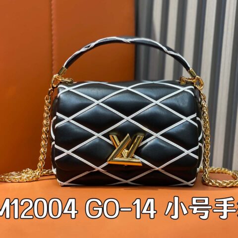 【原单精品】M12004黑白间全皮 链条包菱格Twist GO-14 小号手袋