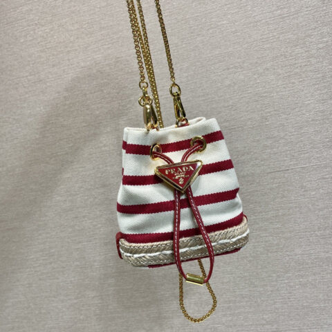 PRADA🎉迷你小水桶🎉1NR016条纹款🎉🎉红条纹