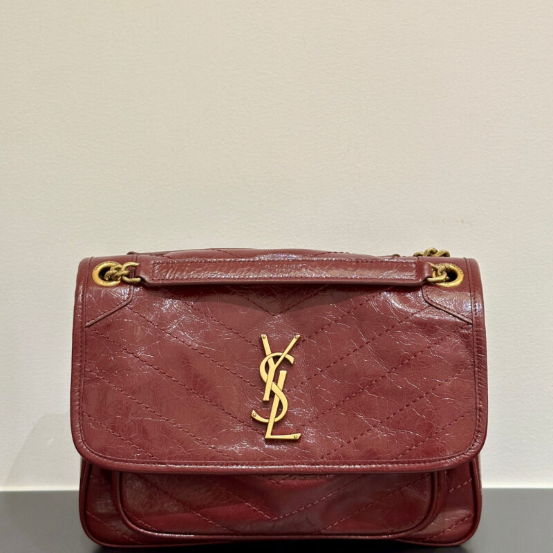 YSL 【𝙉𝙞𝙠𝙞-𝟮𝟴𝙘𝙢】498894金扣酒红色