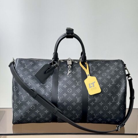 【特级原厂】Keepall Bandouliere50旅行包🧳 型号: M40568黑花 动态芯片版