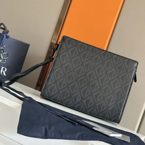 DIOR 迪奥顶级 A5 手拿包黑色 Oblique 印花  编号:2ESCA483YKY_H03E