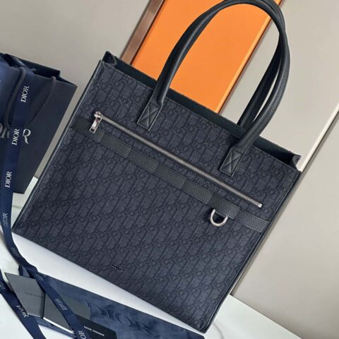 DIOR 迪奥 Safari 手袋 编号: 93381 全皮 蓝布 黑布