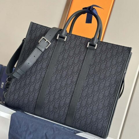 DIOR 迪奥 East-West 手袋 编号: 93386 黑布 蓝布