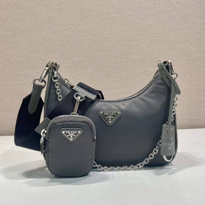 PRADA  新款1BH204银色五金，nylon Hobo手拎/腋下包