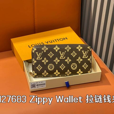 【原单精品】M27683棕色 老花单拉链钱包 Zippy Wallet 拉链钱夹