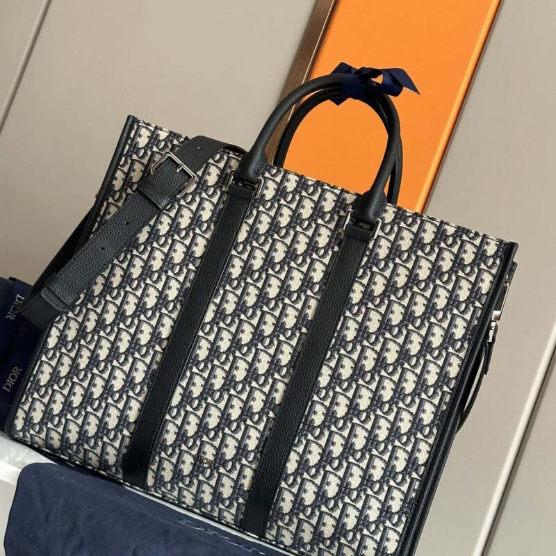 DIOR 迪奥 East-West 手袋 编号: 93386 黑布 蓝布
