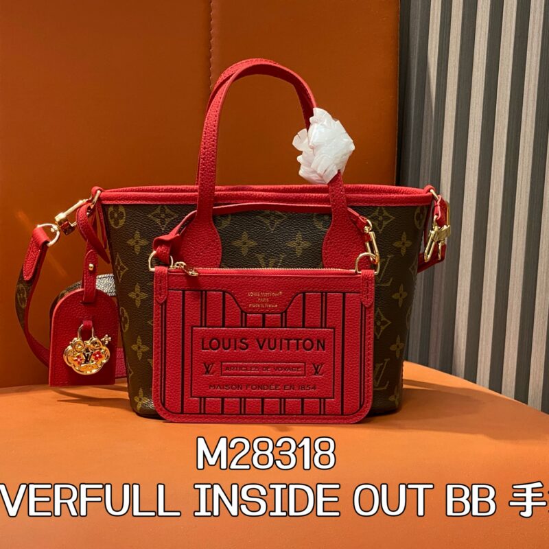 【原单精品】M28318老花红色 双面购物袋子母包 当季新款 NEVERFULL INSIDE OUT BB 手袋