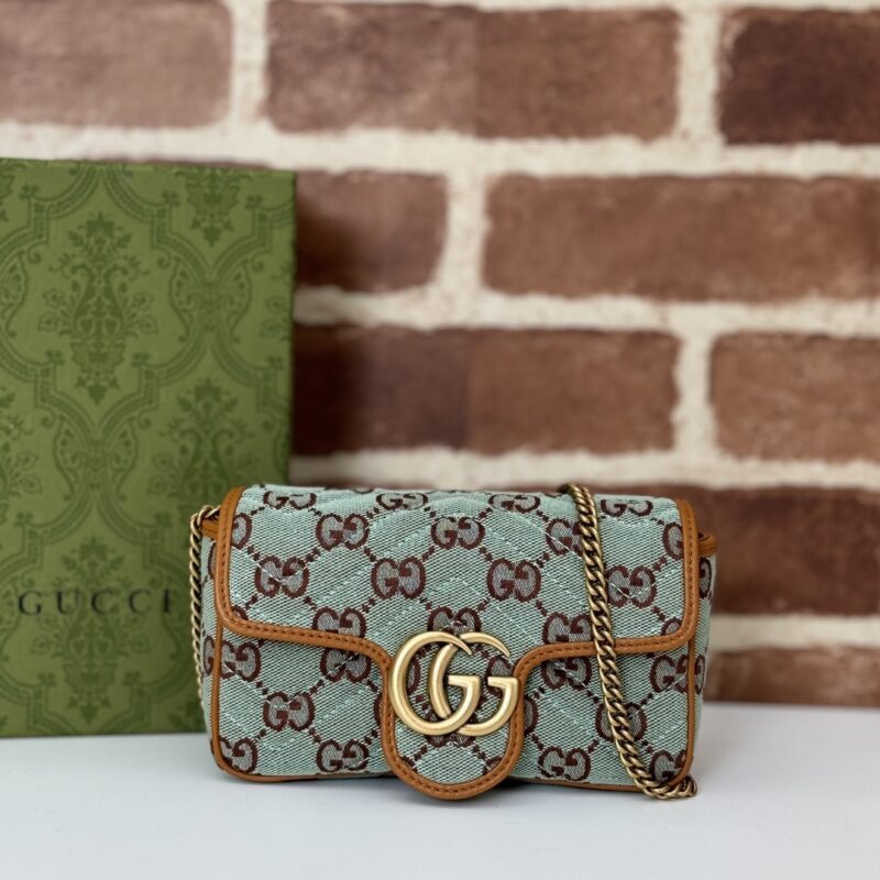 GUCCI 专柜品质，顶级原单货，实物实拍！款号783141浅蓝帆布/棕皮