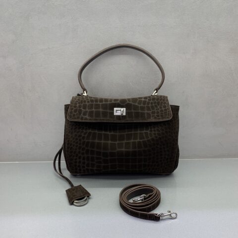 Balenciaga 𝐑𝐨𝐝𝐞𝐨 鳄鱼纹深咖 款号:78972