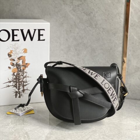 LOEWE 升级版字母寛肩带马鞍包MiniGateDual手袋 0671黑色