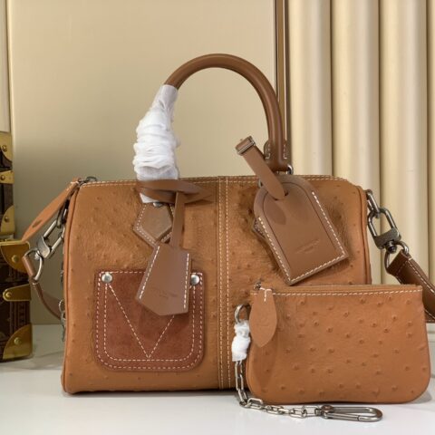 【原单精品】M89119棕色/鸵鸟 全皮speedy枕头包 Speedy Bandoulière 25 手袋