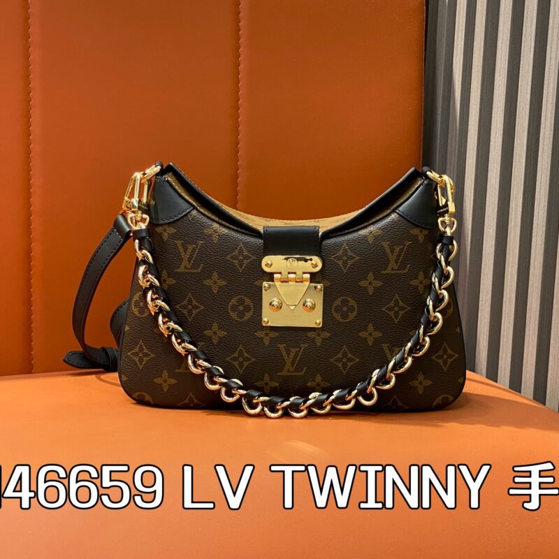 【原单精品】M46659老花黑皮 链条牛角包 LV TWINNY 手袋