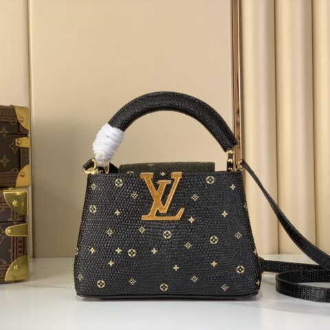 【原单精品】N48865黑色/钻logo 蜥蜴纹全皮cap那英款 Capucines Mini 手袋