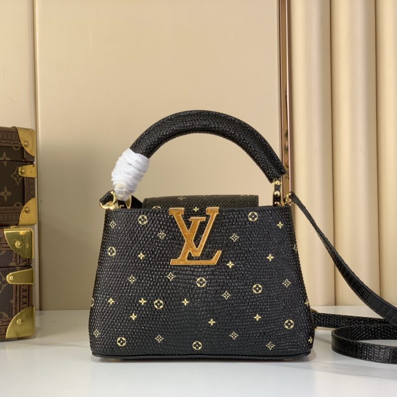 【原单精品】N48865黑色/钻logo 蜥蜴纹全皮cap那英款 Capucines Mini 手袋