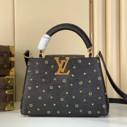 【原单精品】N48865黑色/钻logo 蜥蜴纹全皮cap那英款 Capucines BB手袋