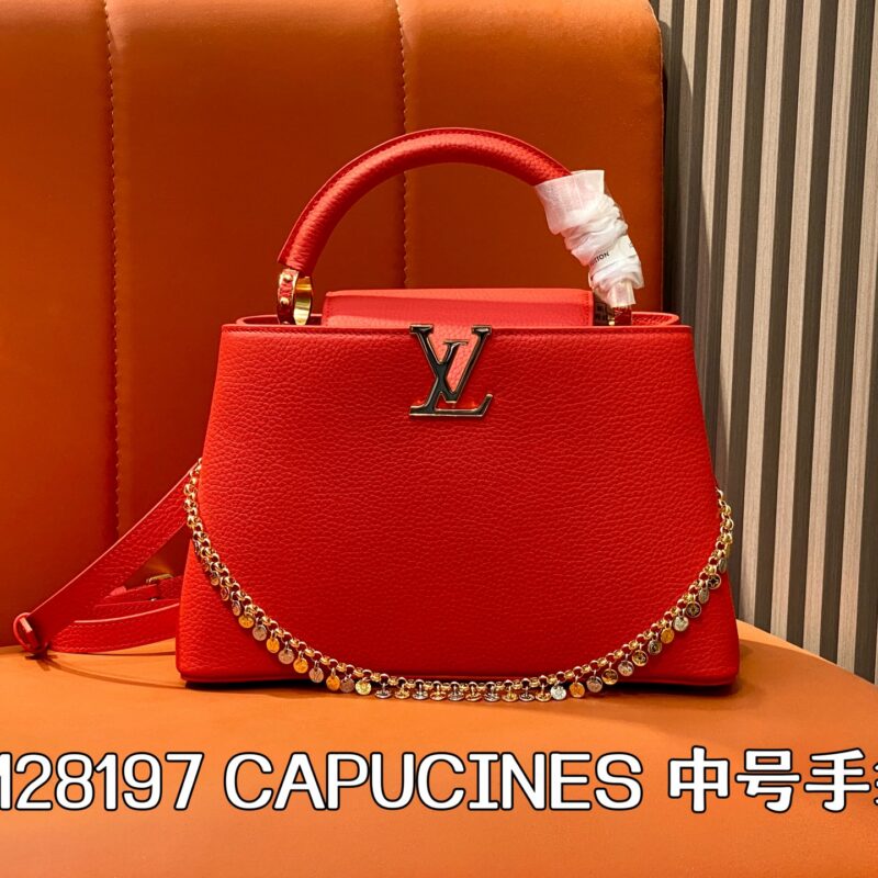 【原单精品】M28197红色 全皮链条cap那英款  当季新款 CAPUCINES 中号手袋