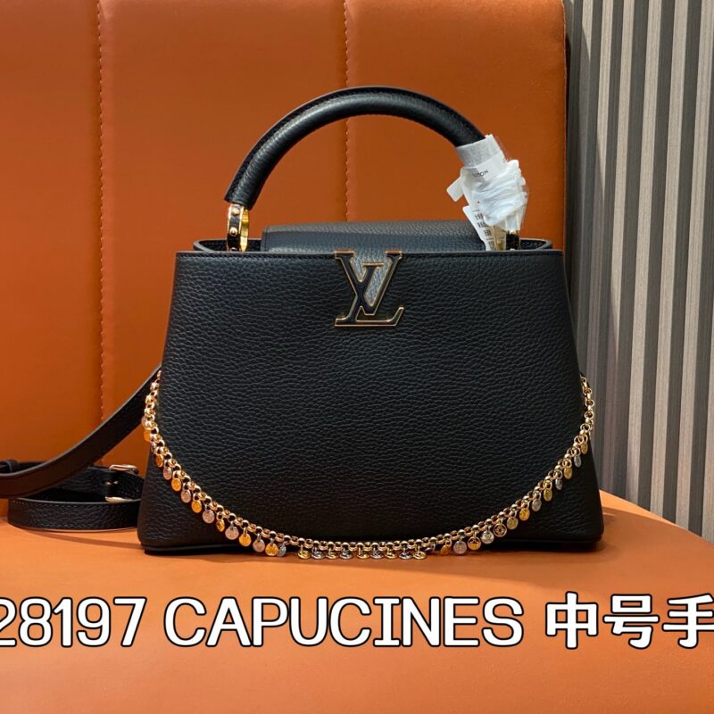 【原单精品】M28197黑色 全皮链条cap那英款  当季新款 CAPUCINES 中号手袋