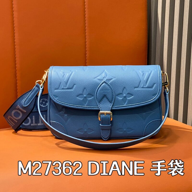 【原单精品】M27362蓝色 全皮压花法棍 DIANE 手袋