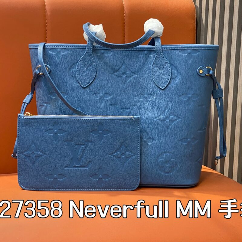 【原单精品】M27358蓝色 全皮压花购物袋 NEW Neverfull MM 手袋