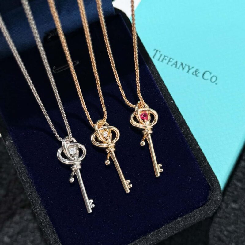 ☀Tiffany&co 蒂芙尼Woven Keys中国粉蓝宝限定款项链