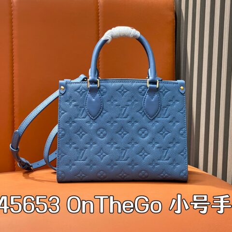 【原单精品】M45653蓝色 M28181 全皮压花四方包系列 本款 OnTheGo 小号手袋