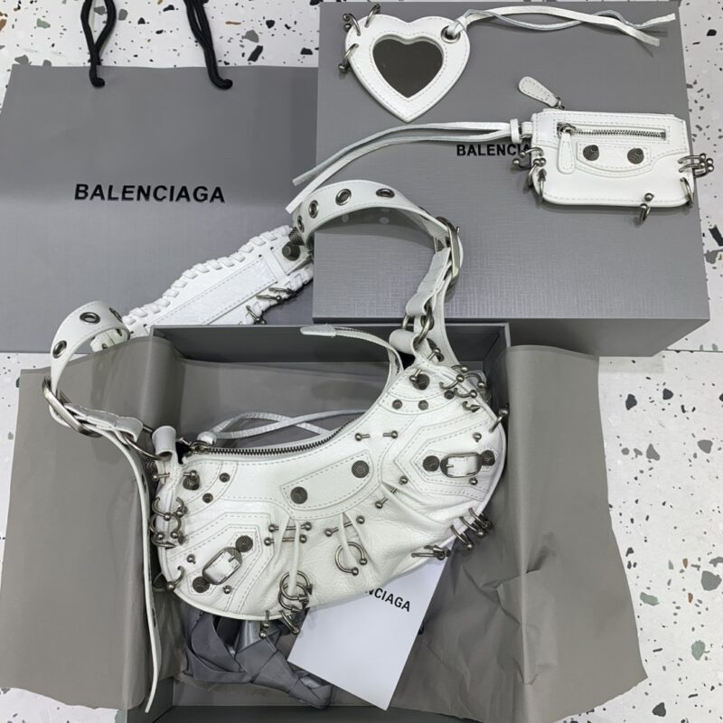 Baleciagna Le Cagole半月牙腋下包斜挎包 180607【小号】铆钉白色