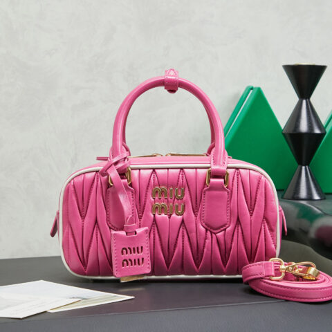 MIUMIU M家新款保龄球包包 5BB142 玫粉/白
