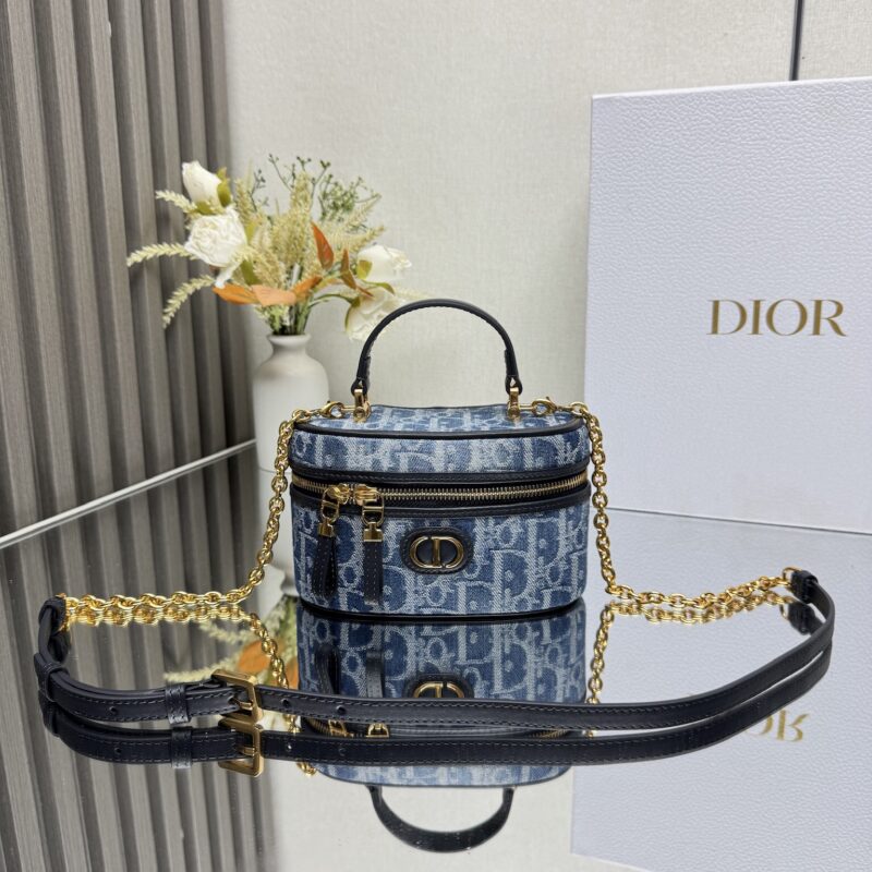 DIOR 30 Montaigne 迷你 Vanity 手袋「牛仔蓝布」型号：0820