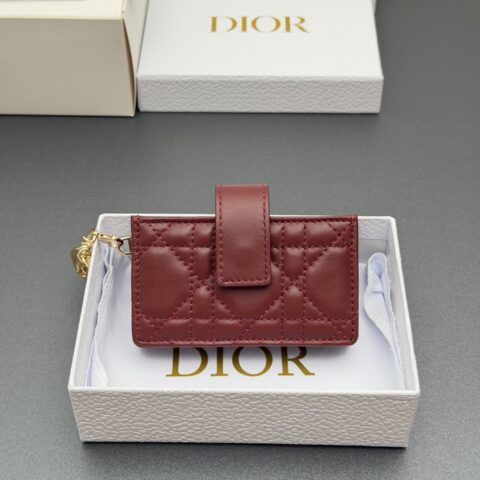 DIOR 【Lady Jasmine卡夹系列】 型号:S0074 酒红腾格纹/羊皮