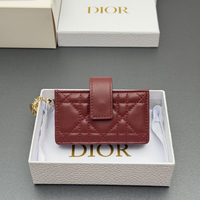DIOR 【Lady Jasmine卡夹系列】 型号:S0074 酒红腾格纹/羊皮