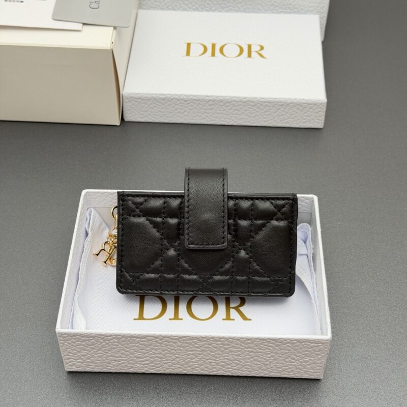 DIOR 【Lady Jasmine卡夹系列】 型号：S0074   黑色腾格纹/羊皮