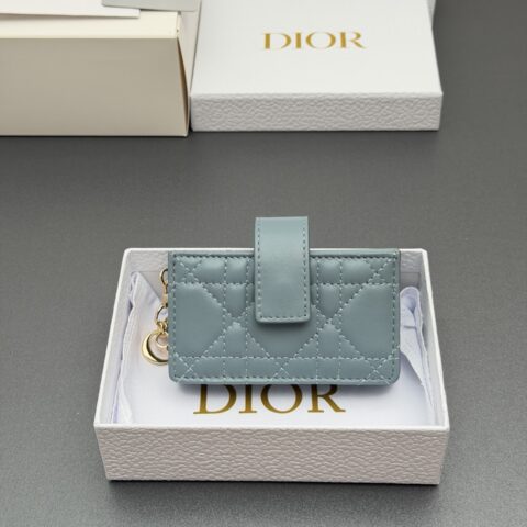DIOR 【Lady Jasmine卡夹系列】 型号:S0074 云雾蓝腾格纹/羊皮