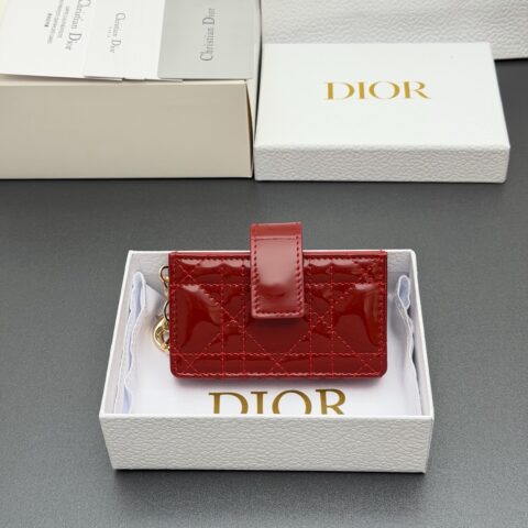 DIOR 【Lady Jasmine卡夹系列】型号:S0074 石榴红漆皮牛皮腾格纹